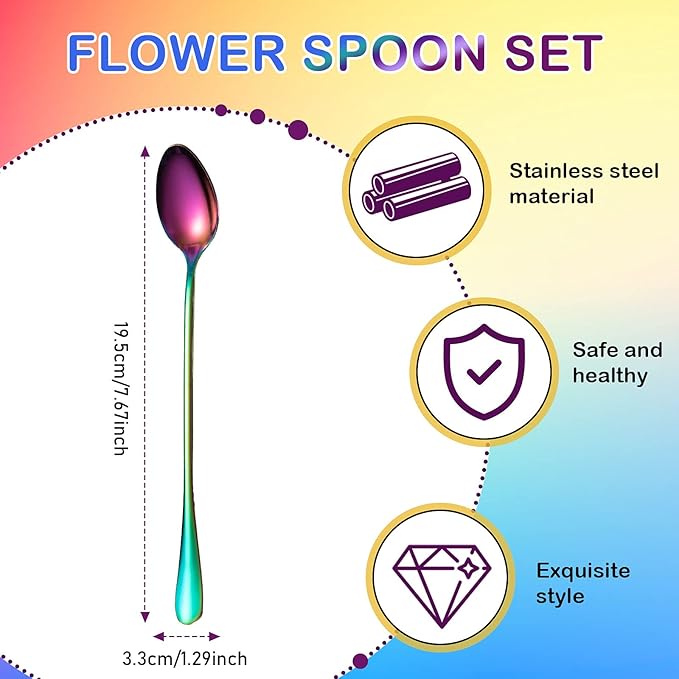 8 Pieces Long Handle Tea Spoon Stainless Steel Coffee Mixing Spoons Teaspoon for Mixing, Cocktail Stirring, Coffee, Milkshake, Cold Drink, 7.48 Inch (Popular Style)