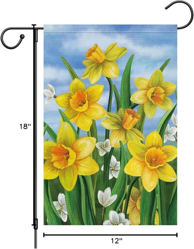 Louise Maelys Welcome Spring Summer Garden Flag 12x18 Double Sided Vertical, Burlap Small Daffodil Floral Flower Yard House Outside Outdoor House Decoration