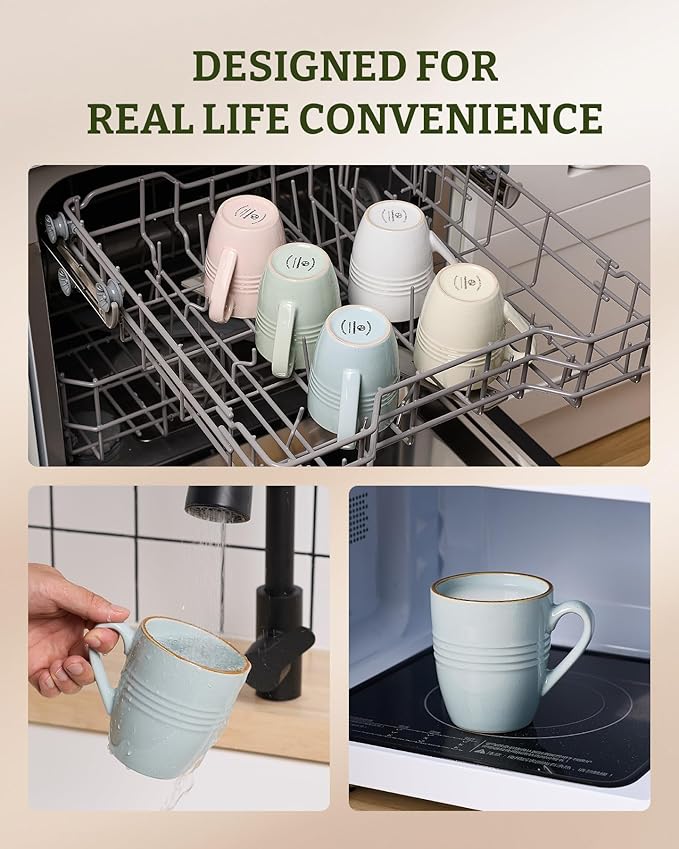 famiware Jupiter Coffee Mugs Set of 4, 14 OZ Coffee Mug, Microwave and Dishwasher Safe, Coffee Cups with Handle for Coffee, Tea, Cocoa, Milk, Light Blue (Pack of 2)