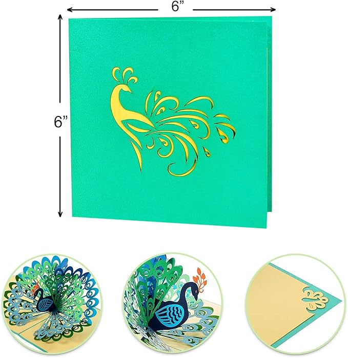 CUTE POPUP Blue Peacock 3D Popup card handcrafted paper gift for Mom, Wife or Nature lover