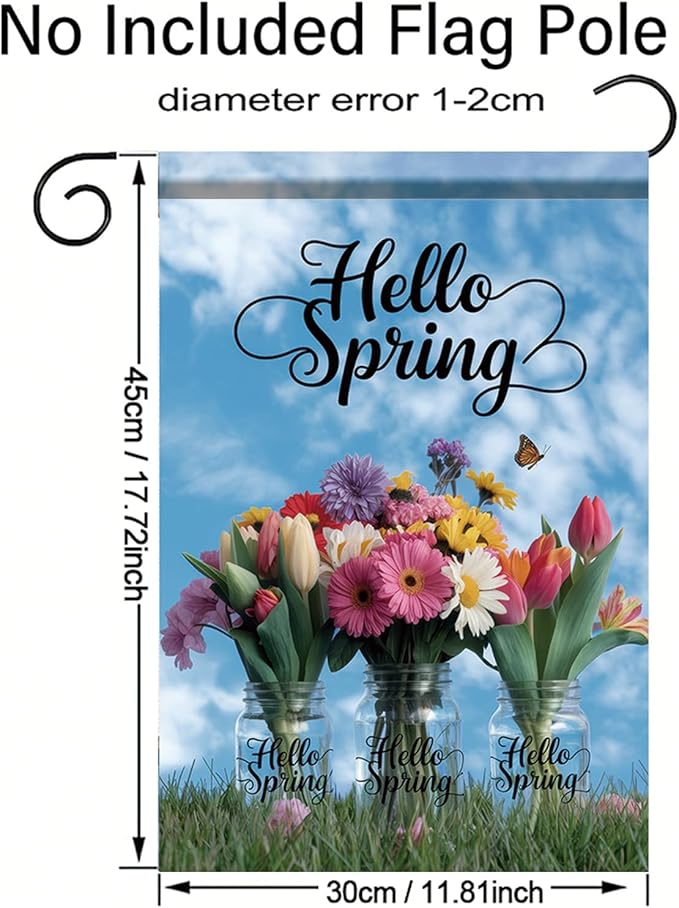 Starlit Patio Welcome Spring Garden Flag 12x18 Double Sided Small Floral Flower Garden Flag Yard House Flower Bouquets in Mason Jars Outside Outdoor House Hello Spring Summer Decoration
