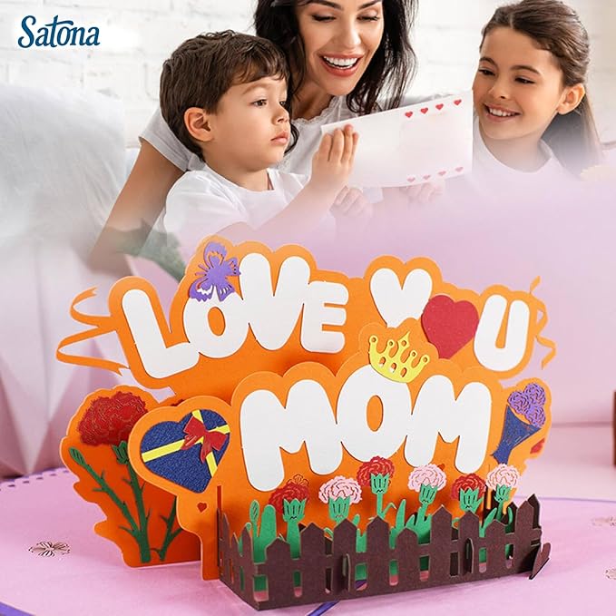 SATONA 3D Mother Pop-Up Greeting Card, Elegant Floral Scene, Includes Envelope & Message Card, Perfect for Mothers, Wives, Grandmas, or a Special Occasion (Love You Mom)