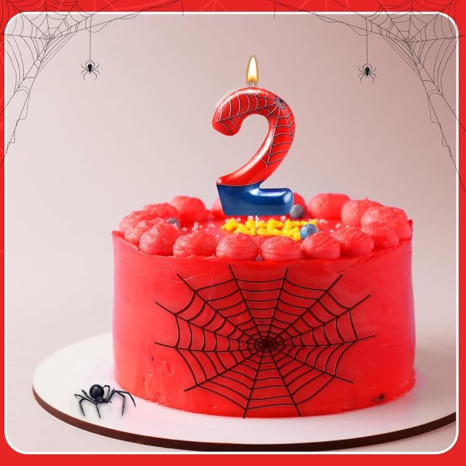 Spider Themed Birthday Candle Number 2 Candle Birthday Cake Candles Party Decoration Cake Topper for Spider Party Decoration Theme Party Supplies (Number 2)