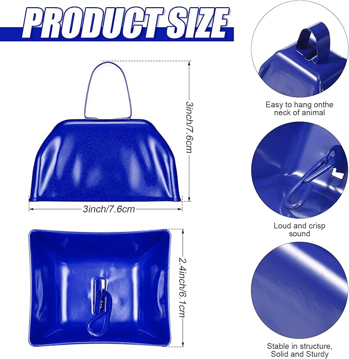 Yeshone 48 Pcs Metal Cowbells with Handles Loud Noise Makers Small Hand Percussion Cowbells for Football Events, Wedding, Graduation Team Cheering(Dark Blue)