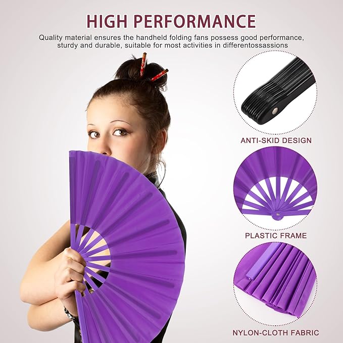 Blulu 4 Pcs 13 Inch Large Folding Hand Fans for Line Dancing Big Clapping Popping Raves Fans Bulk for Dancing Boots on The Ground Festival Party Decoration(Classic Style, Retro Color)