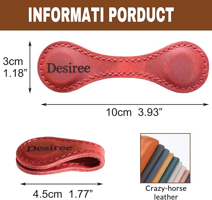 Custom Leather Magnetic Bookmarks Personalized Vintage Engraved Name Initials Text Book Marker Clips Customized Gifts for Readers Kids Book Lovers Classmate (Customizable)
