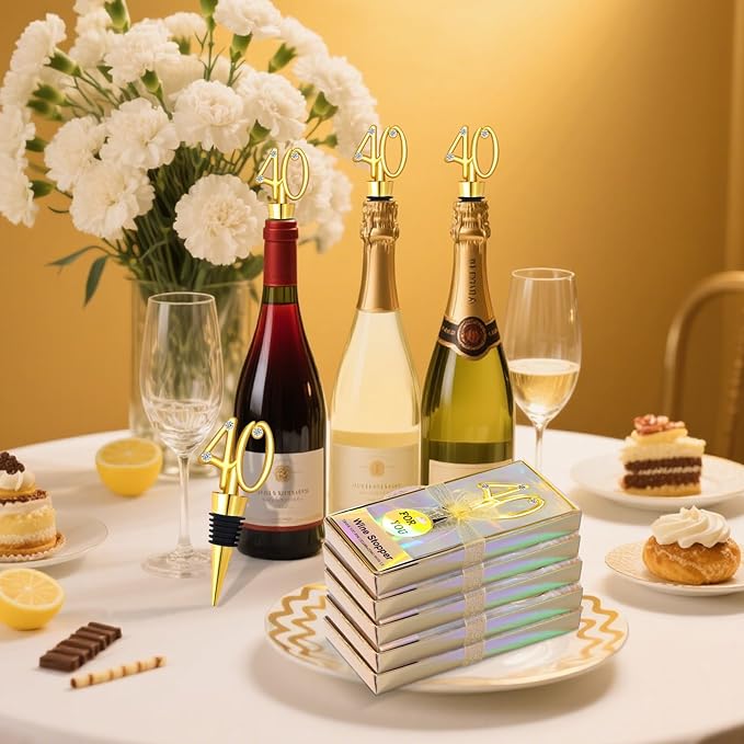 30Pcs 40th Birthday Wine Stopper 40th Wedding Wine Stopper Favors Wine Stoppers Party Favor 40 Birthday Party Souvenirs for Guests Wine Stoppers Gift Box for Wedding Anniversary Decorations (40th)