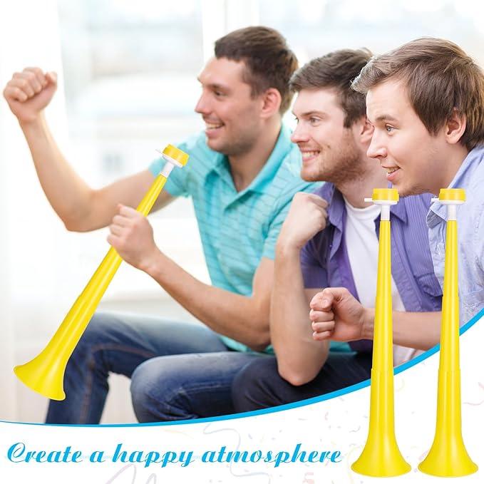 6 Pcs Stadium Horn for Adult, 21 Inch Vuvuzela Plastic Collapsible Cheering Trumpets for Sporting Events Football Carnival Party Supplies, Yellow