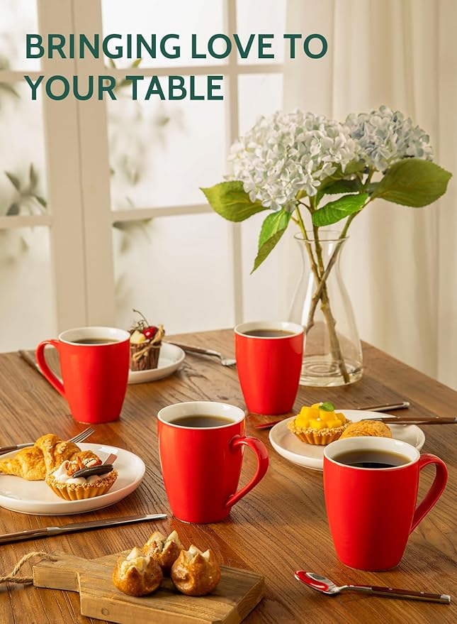 Sweese Porcelain Coffee Mugs - 16 Ounce (Top to the Rim) for Coffee, Latte, Tea, Cocoa, Set of 4, Red