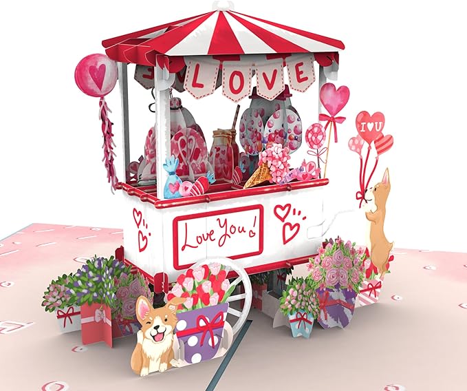 iGifts And Cards 3D Sweet Love Pop Up Card with Notecard – Romantic Valentine Anniversary Market Cart – Thinking of You Gift for Wife Husband Girlfriend Boyfriend – Alternative to Flowers – 5 x 7 Inch