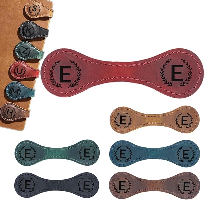 Magnetic Leather Bookmark with 26 Initial for Reading Women,Personalized Magnet Book Marks Gifts for Men,Book Lovers (Red, E)