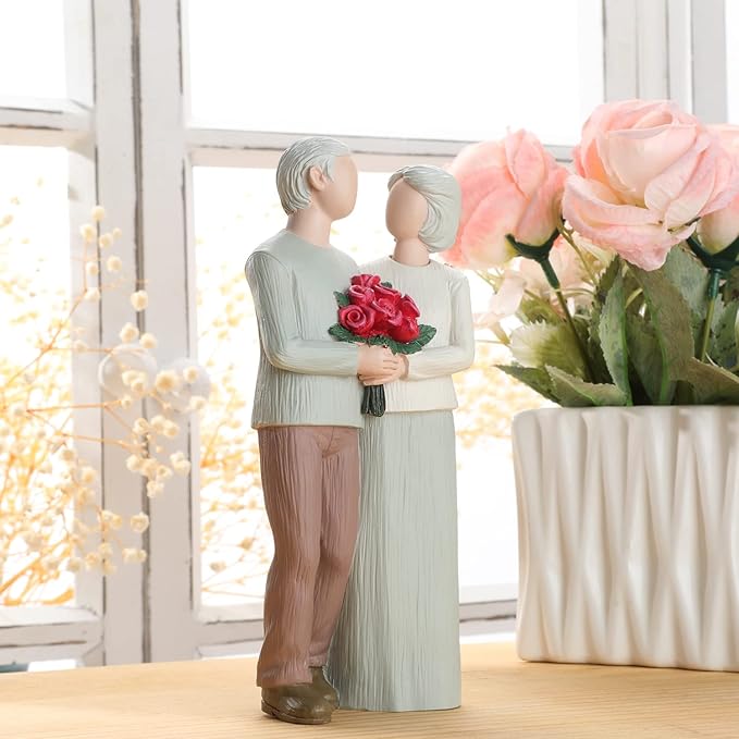 Loving Elderly Couple Figurines, Wedding Anniversary Statues for Home Decoration, Sculpted Hand-Painted Figures Gifts to Parents Grandparents