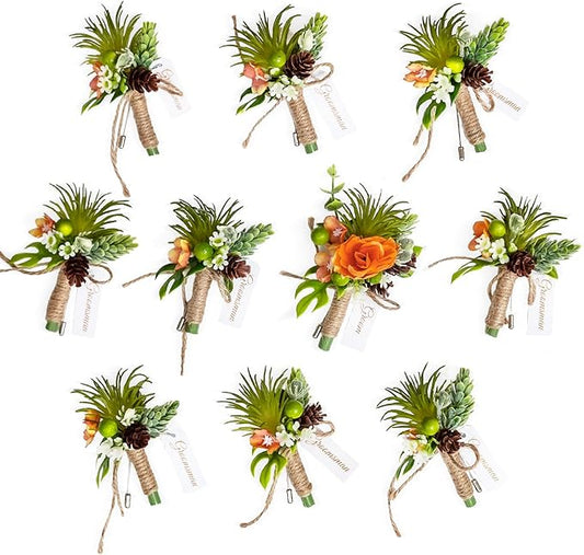TINGE TIME Tropical Citrus Boutonniere for Men, Set of 10 Groom and Groomsmen Boutonniere for Wedding, Prom, Homecoming, Anniversary, Graduation