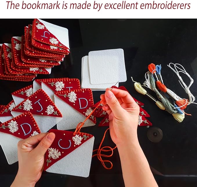 Personalized Hand Embroidered Corner Bookmark, Cute Flower Book Mark, Hand Stitch Gift for Women Book Lovers by HNQCPCVU (T, RED)
