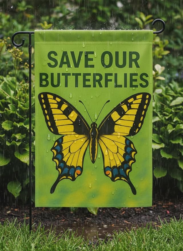 FLAGMEUP8386 Save Our Butterflies Garden Flag 12x18 Inch Double-Sided Polyester Yard Banner with Monarch and Swallowtail Design, Outdoor Décor for Pollinator Week, Eco Events and Fall Gardens