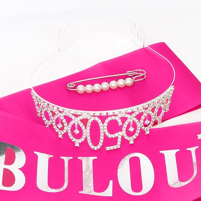 Casoty 50th Birthday Sash and Tiara, 50th Birthday Decorations for Women, 50 & FABULOUS Sash and Crown Set, Party Supplies Favors for Women, Gifts for Her