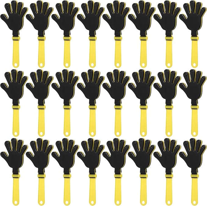 24 Pcs Hand Clappers 7.5 Inch Plastic Clappers Noisemakers Party Favors Clapping Noise Maker Birthdays Game Prizes Classroom Rewards Football Sporting Events Cheers Supplies (Yellow,Black)