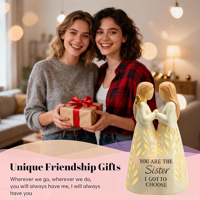 Friend Figurines Lights with Remote, Best Friend Birthday Friendship Gifts for Women - You're The Sister I Got to Choose - Bestie Sister Gifts from Sister Hand-Painted Statue (No Batteries Included)