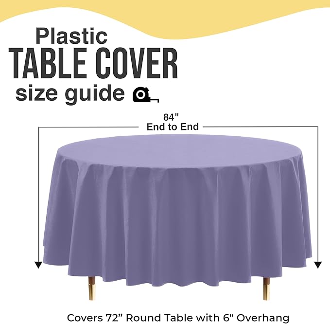 Exquisite 66% Thicker Premium Lavender Round Tablecloth 0.5 Mil 24 Pack Plastic Table Cloth Disposable 84 Inch Round Plastic Tablecloth Won't Tear Easily Like Cheap Thin Brands