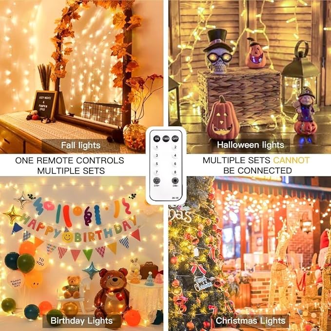 suddus Christmas Lights Outdoor, 66 ft 200 LED Plug in Warm White Fairy String Lights with Remote, Twinkle Lights for Bedroom, Indoor, Tree, Dorm, Wedding, Outside, Backyard Decorations