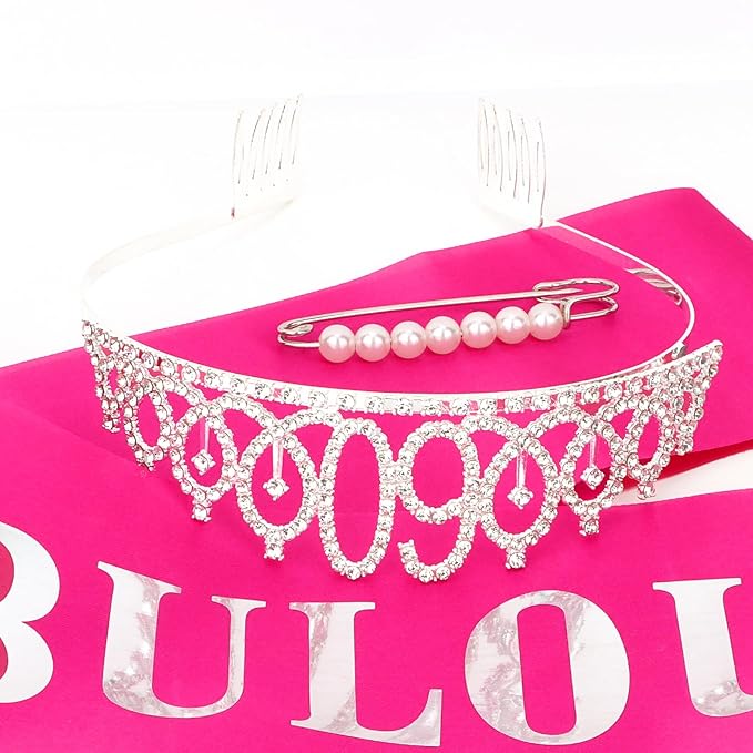 Casoty Silver 60th Birthday Sash and Tiara, 60th Birthday Decorations for Women, 60 & FABULOUS Sash and Crown Set, Party Supplies Favors for Women, Gifts for Her
