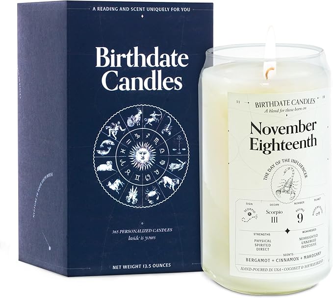 Birthdate Candles, November 18 - Scorpio Zodiac Scented Candles Birthday Gift - Bergamot, Cinnamon & Mahogany Scent - All-Natural Soy & Coconut Wax, 60-80 Hour Burn Time - Made in USA