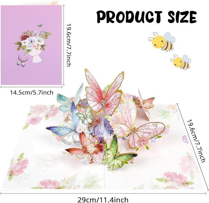 DERAYEE Pop Up Card, 3D Butterfly Flowers Greeting Cards with Envelope for Women, Mother’s Day Card, Birthday Card, Valentines Day Card for Wife, Sister, Grandma, Daughter, Girlfriends (Pink)