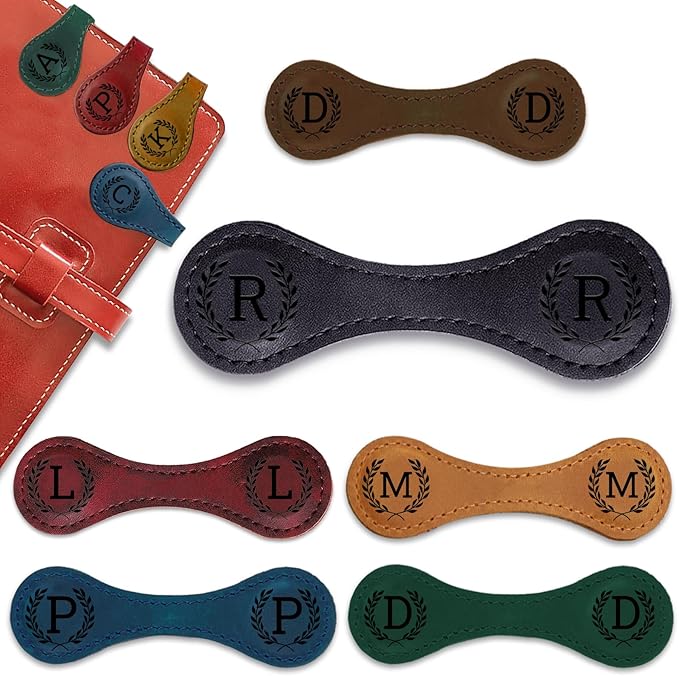 Personalized Magnetic Leather Bookmark - 26 Letters Vintage Engraved Book Marks,Custom Bookmark with Initial,Bookmarks for Women,Reading,Book Lovers (Black, R)