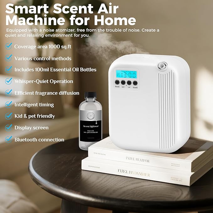 Hotel Collection Diffuser, House Scent Machine, 10000 Sq.Ft of Coverage, 200ml Large Capacity Aromatherapy Machine, Scent Diffusers for Home Large Room, Office Waterless Essential Oil Diffuser, White