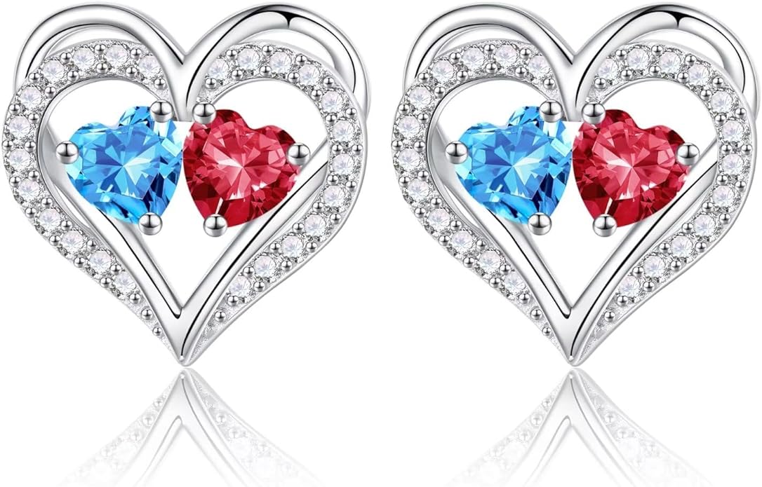 Iefil Valentines Day Gifts for Her - 925 Sterling Silver Birthstone Earrings, Anniversary Birthday Gifts for Women Wife Girlfriend Mom