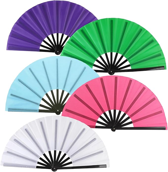 Huralona 5 Pack Large Folding Hand Clap Fan Fabric Rave Popping Fans Chinese Kung Fu Tai Chi Hand Fan Festival Dance Gift Performance Decorations (Colorful2)