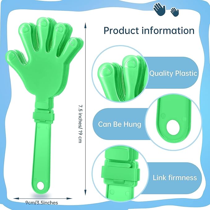 100 Pieces Lime Green Hand Clappers 7.5 Inch Clappers Noisemakers Noise Makers Party Favors Plastic Clapper Sporting Events Cheers Ball Dance Basketball Football Noisemakers （Lime Green）