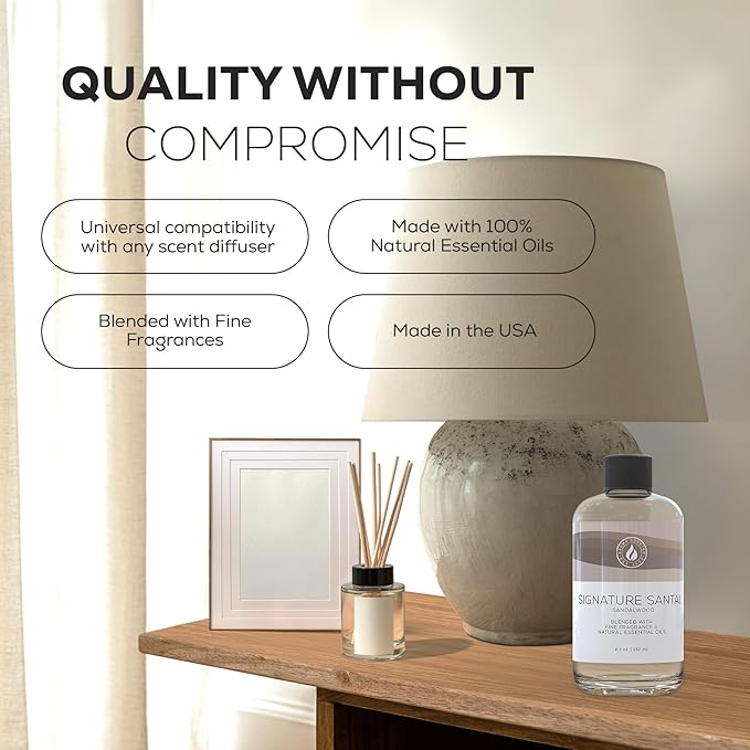 Aroma Country Signature Santal Diffuser Oil - Luxury Essential Oils for Diffuser Refill & Air Freshener Room Spray - Long-Lasting & Natural Home Fragrance, Sandalwood Scented Oil (8.5 Fl. oz)