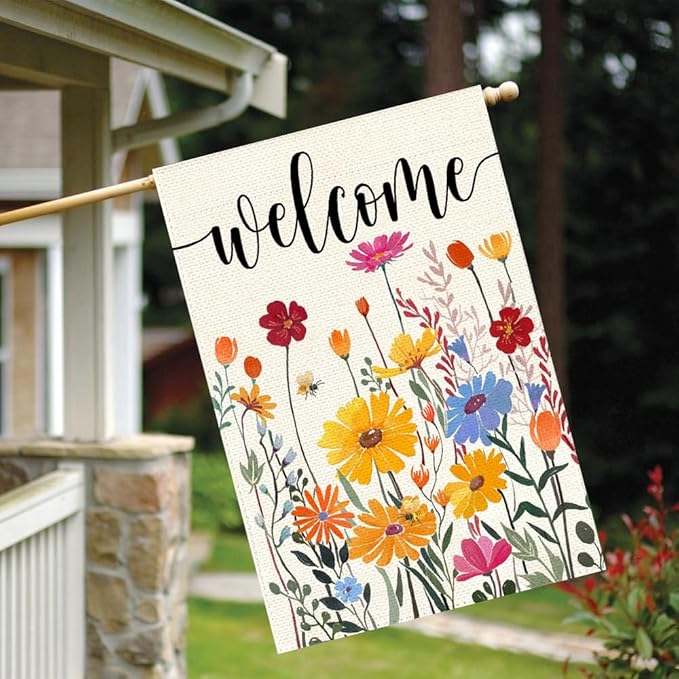 ARGOOFG Spring Summer House Flag 28x40 Inch Double Sided Outside Welcome Wildflower Daisy Floral Outdoor Seasonal Decorative Large Garden Flag Decor 1-28