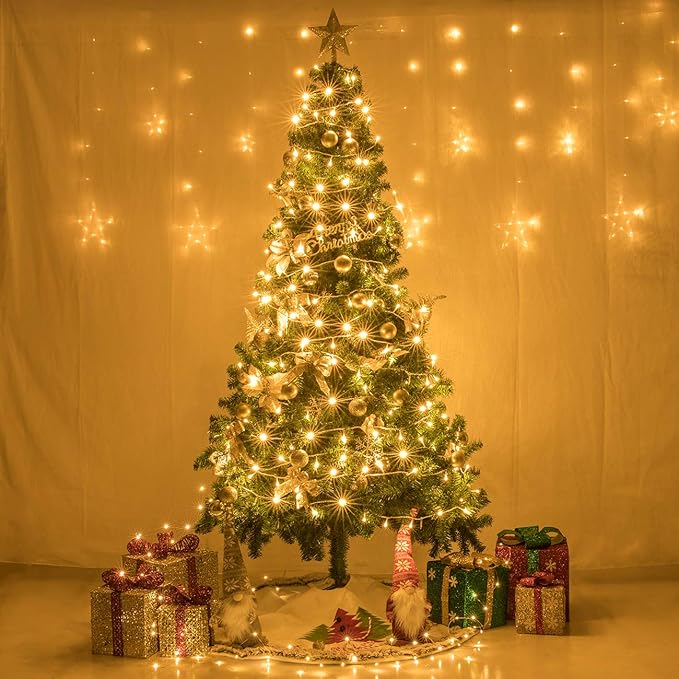 AWQ 66FT 200 LED Indoor String Light Christmas Fairy String Lights Plug in 8 Modes Extendable for Indoor Outdoor Wedding Birthday Christmas Tree Garden Decor (Warm White)