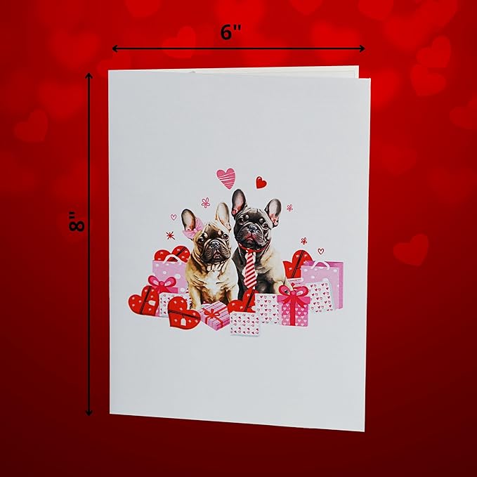 Bulldog Couple Pop Up Anniversary Cards, 6x8in Wedding Anniversary Card, Valentines Day Cards, 3D Romantic Gift for Her, Him, Husband, Wife (Cute Bulldog Couple).