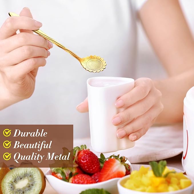 Eboot 80 Pcs Gold Flower Teaspoon Stainless Steel Tea Party Spoons Mini Cute Teaspoon for Stirring Coffee Sugar Drink Demitasse Kitchen Bar Tableware Party Favors Decorations