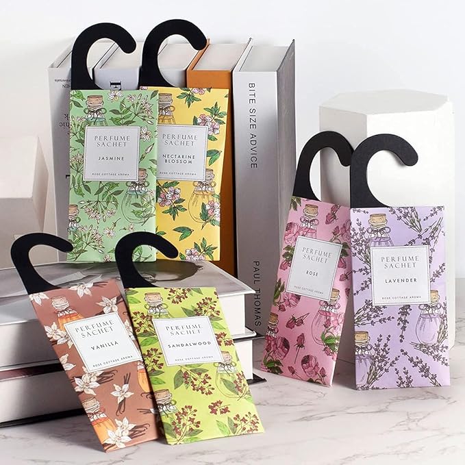 ROSE COTTAGE Large 12 Packs Sandalwood Hanging Closet Deodorizer Air Freshener Long Lasting Scented Sachets Smell Goods for House