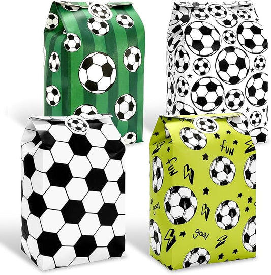 Whaline 24Pcs Soccer Paper Party Favor Bag with Stickers Sport Ball Treat Bags 4 Design Goodie Candy Bags for Back to School Birthday Holiday Game Party Gift Wrapping