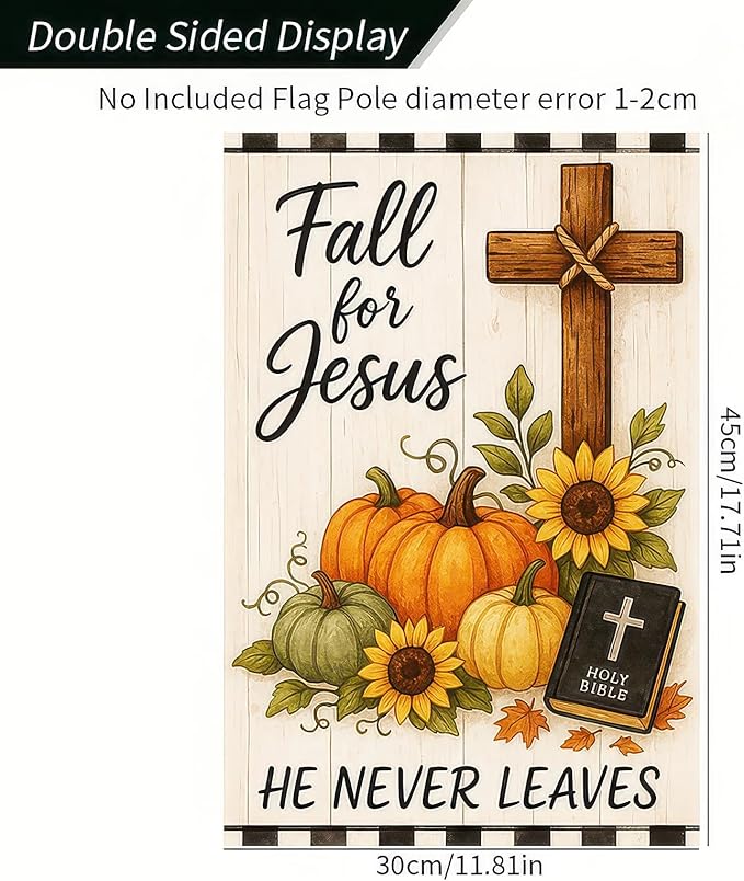 BlissYard Fall for Jesus Garden Flag 12x18 inch Double Sided Christian Autumn Yard Banner with Pumpkins Flags Sunflowers Cross Bible Verse Religious Outdoor Flag for Fall Thanksgiving
