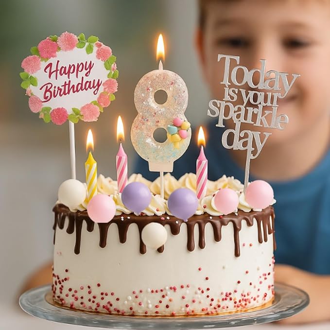 by Tugba Aydan - 8 Number Birthday Candles – 24 Piece Cake Decoration Kit with Number Candle – Party Supplies for Kids Eighth Birthday Celebration