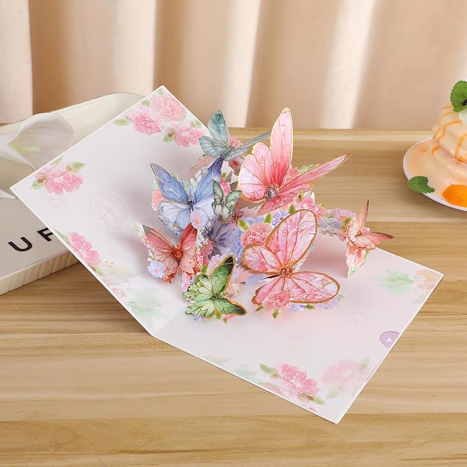 3D Butterfly Greeting Cards, Flowers Pop Up Birthday Cards, for Mom, Sister, Grandmother, Wife, Daughter, and other women, with envelope