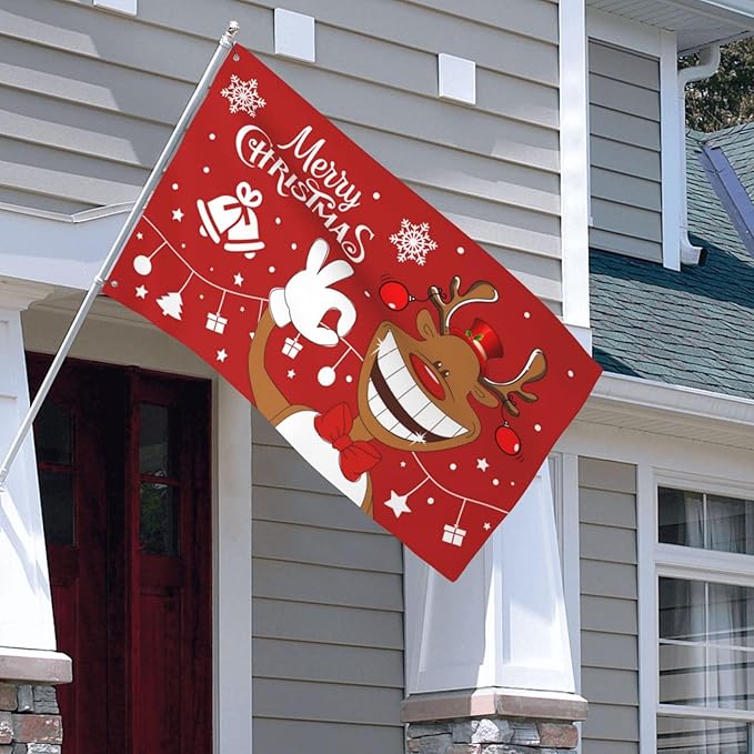 Christmas Deer Flag 3x5 Ft Outdoor Indoor With Grommet Merry Christmas Flags Funny Cute Reindeer Xmas Flag Garden Yard Banner Decorative Sign