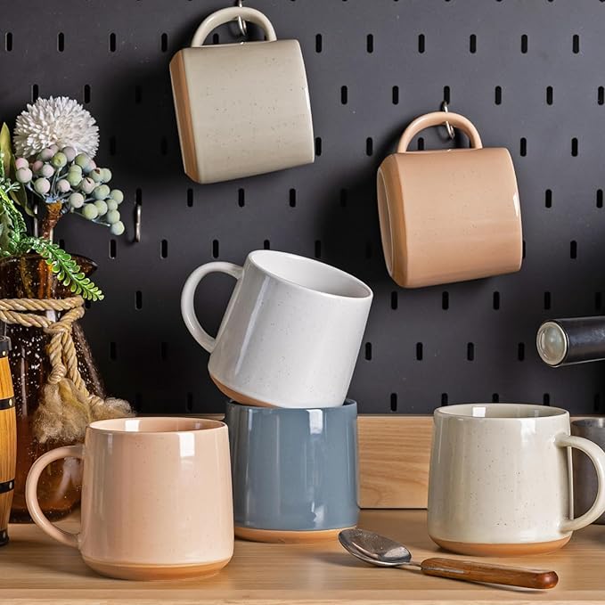 GBHOME Ceramic Coffee Mugs Set of 4, 17oz Handmade Ceramic Coffee Mugs Set with Terracotta Underside for Latte/Tea/Beer/Hot Cocoa, Dishwasher & Microwave Safe