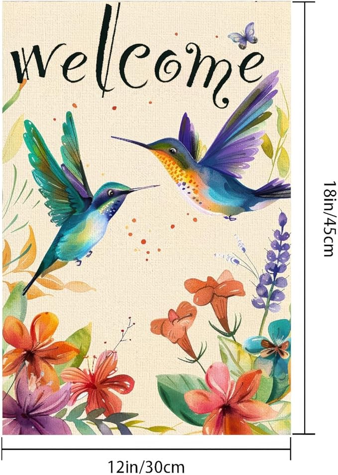 BlissYard Welcome Garden Flag Spring Summer Dog Garden Flag 12x18 Inch Double Sided Flags Pomeranian Puppy Butterfly Floral Outdoor Yard Lawn Porch Patio Decor Banner