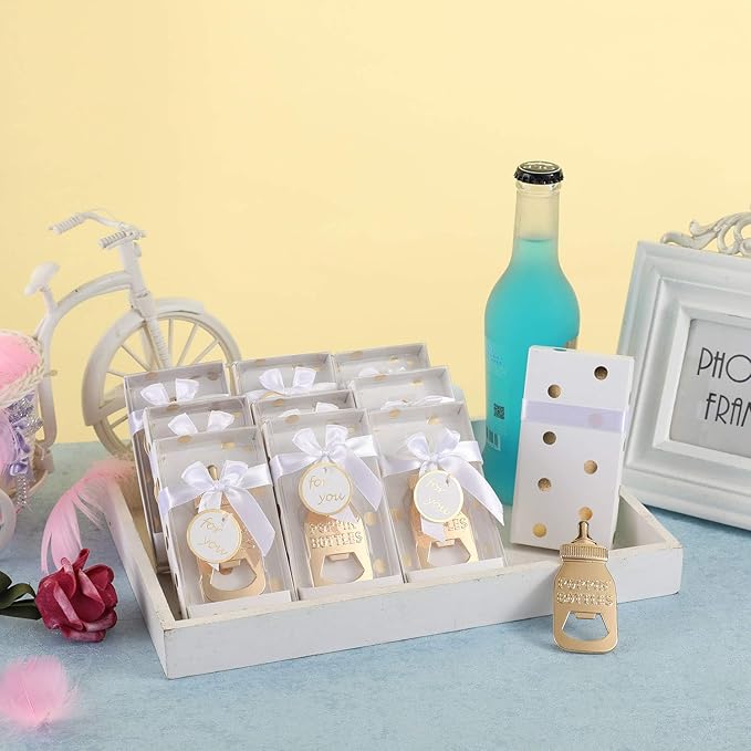 48 Pack Bottle Opener Baby Shower Favor For Guest,Cute Poppin Bottle Shaped Bottle Opener Favors for Baby Shower Souvenir Supplies and Decorations For Boy or Girl,Wedding Favor for Guest(White, 48)