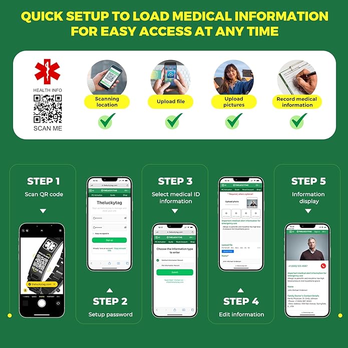 Upgraded Medical Bracelets Men Women with QR Code Medical Alert ID Bracelets - Titanium Steel Wristband Fits Wrists Up 8''-10'' - More Space Custom Emergency Med ID Info