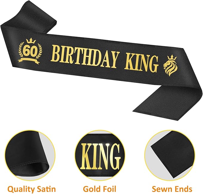 60th Birthday Gifts for Men, 60th Birthday Decorations for Men, Party Decor Supplies including King Crown & Sash & Banner & Balloons & Cake Topper & Candles