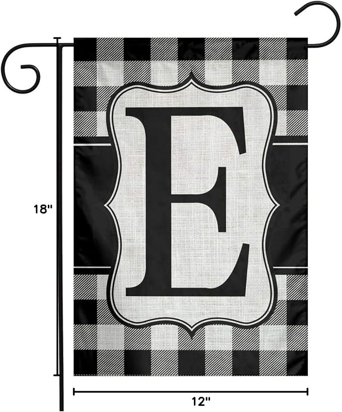 YANGHOME Monogram Initial E Burlap Garden Porch Lawn Flag Farmhouse Decorations Mailbox Decor Welcome Sign 12x18 Inch Small Mini Size Double Sided Flax Nylon Linen Fabric