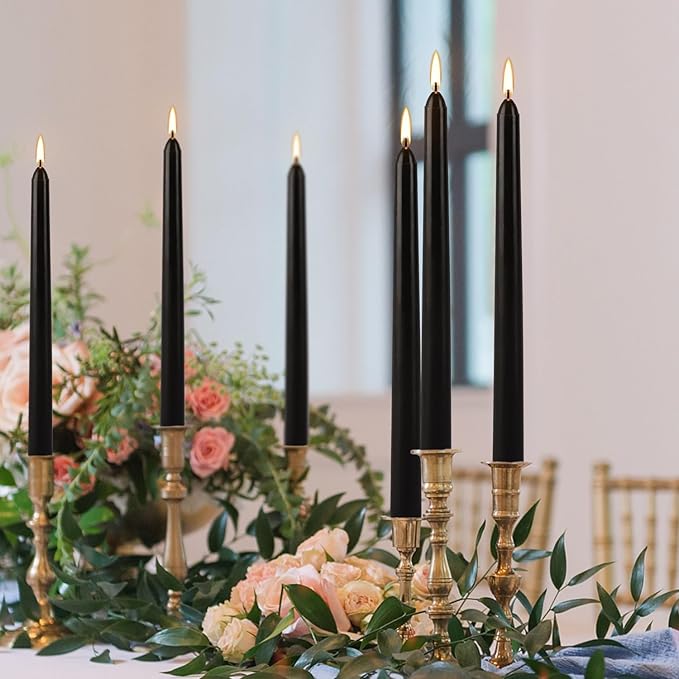 36-Pack 10-Inch Black Taper Candles - Drip-Free Unscented, Long Burning for Dinner Parties, Halloween, Home Decor, Spells & Rituals, Meditation, Prayer (25.4 cm)
